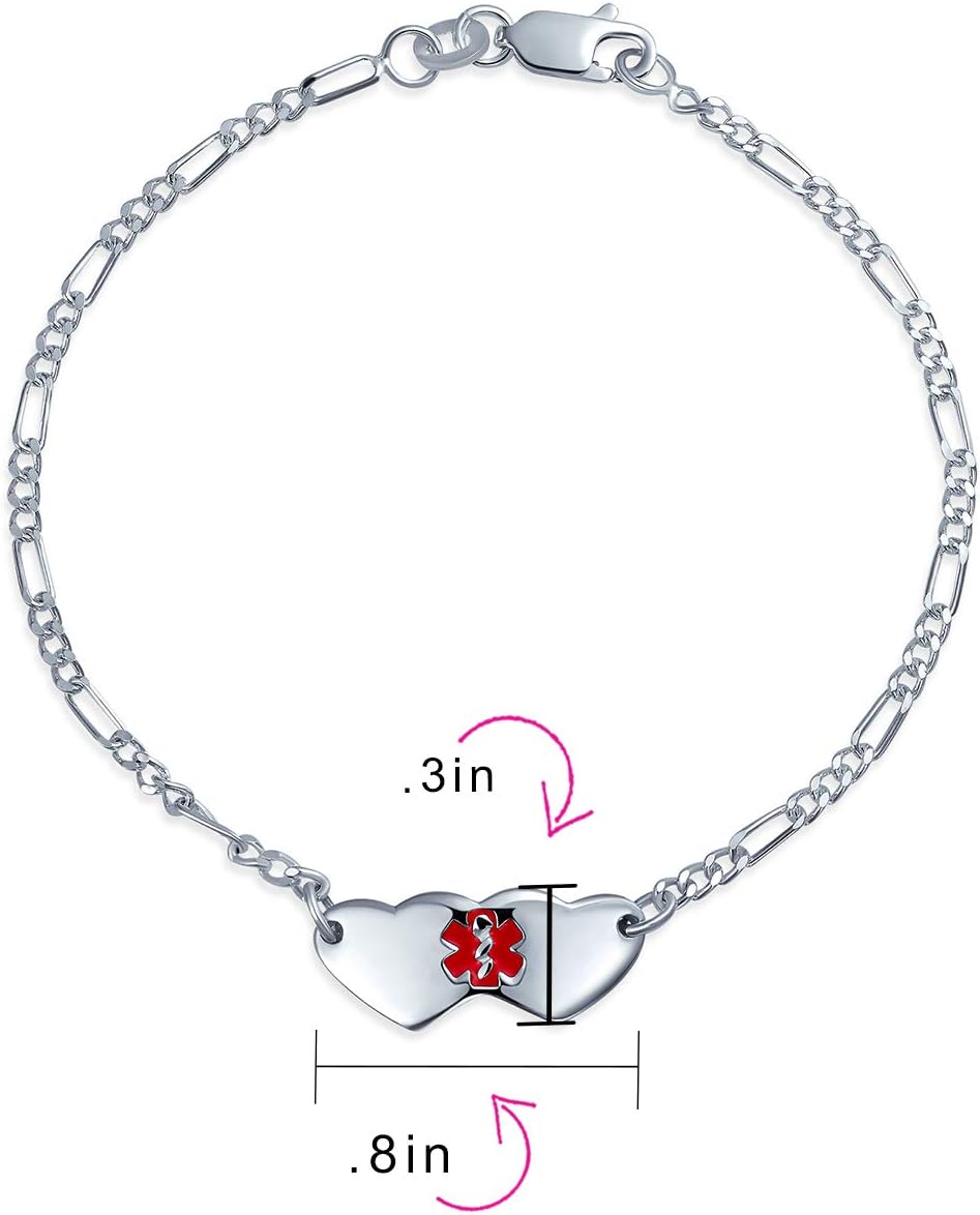 Blank Dainty Connected Oval or Double Heart Shape Medical Identification Engravable Medical ID Bracelet For Teens His or Hers Son & Daughter .925 Sterling Silver Small Wrist 6-7 Inch