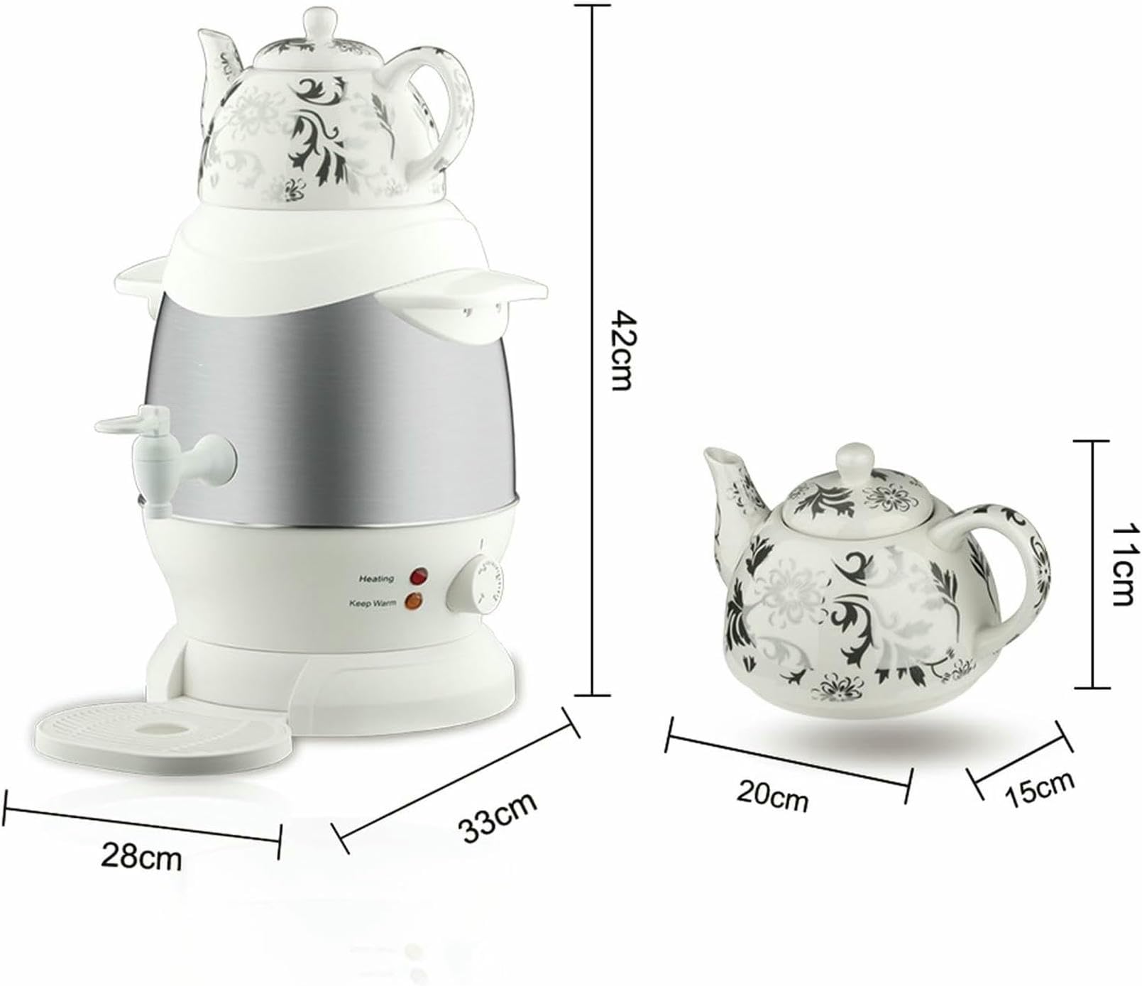 Turecki Ekspres Do Herbaty, Czajniczek Ze Stali Nierdzewnej 5 L, Czajniczek Ceramiczny 1 L, Samowar Elektryczny 1800 W, Z Funkcją Utrzymywania Ciepła, Do Kawy, Herbata Zapachowa (biała)