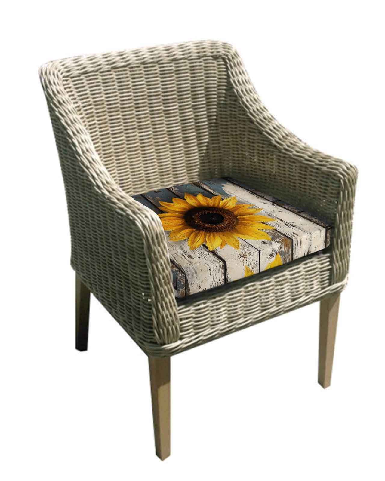 Hokiten Yellow Sunflower Outdoor Cushion Chair Cover Set of 4 - Waterproof Couch Seat Covers, Farmhouse Botanical Floral Wooden Patio Furniture Protector Cushions Slipcovers for Sofa/RV, 22