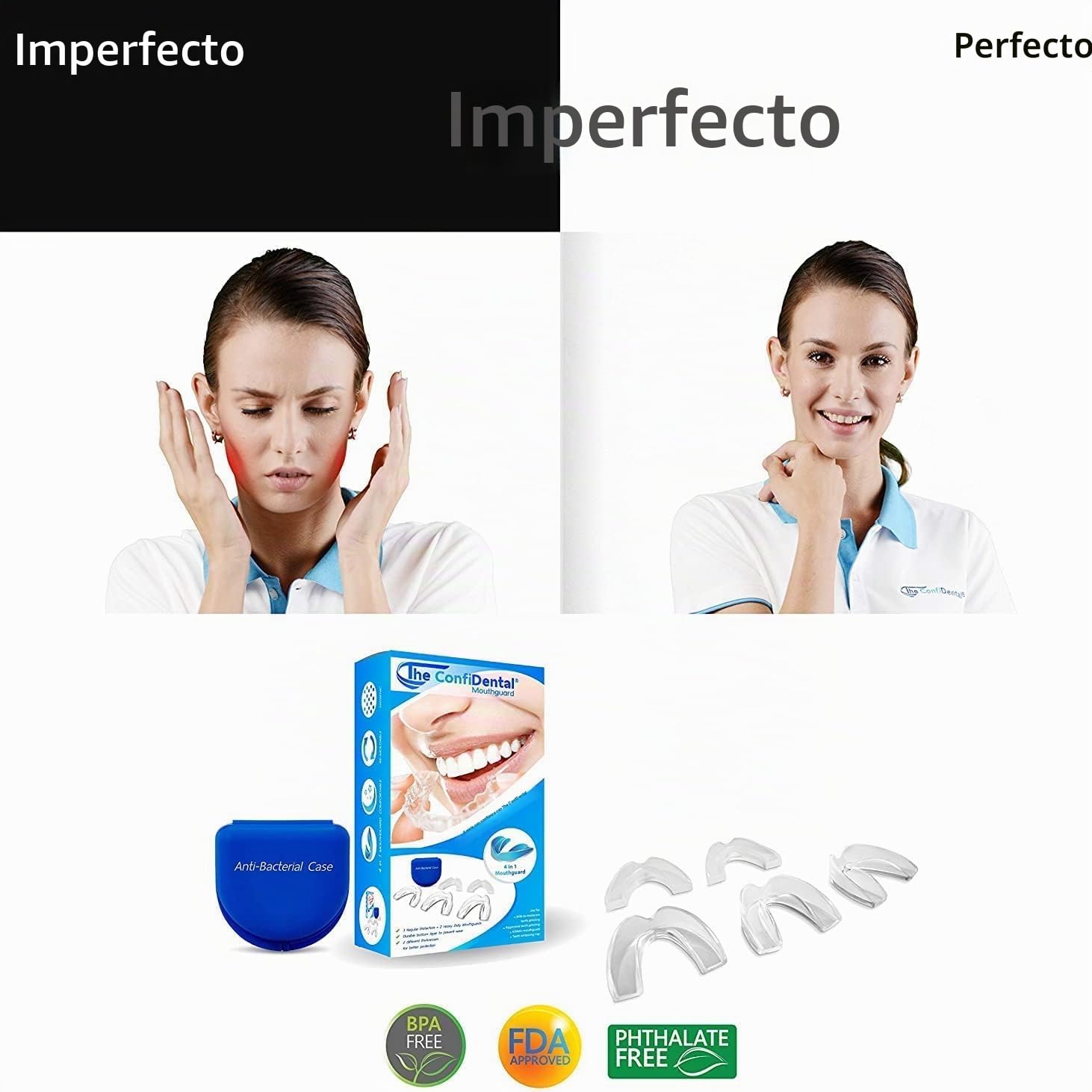 Protectores de boca moldeables para bruxismo, paquete de 5, 3 regulares y 2 resistentes