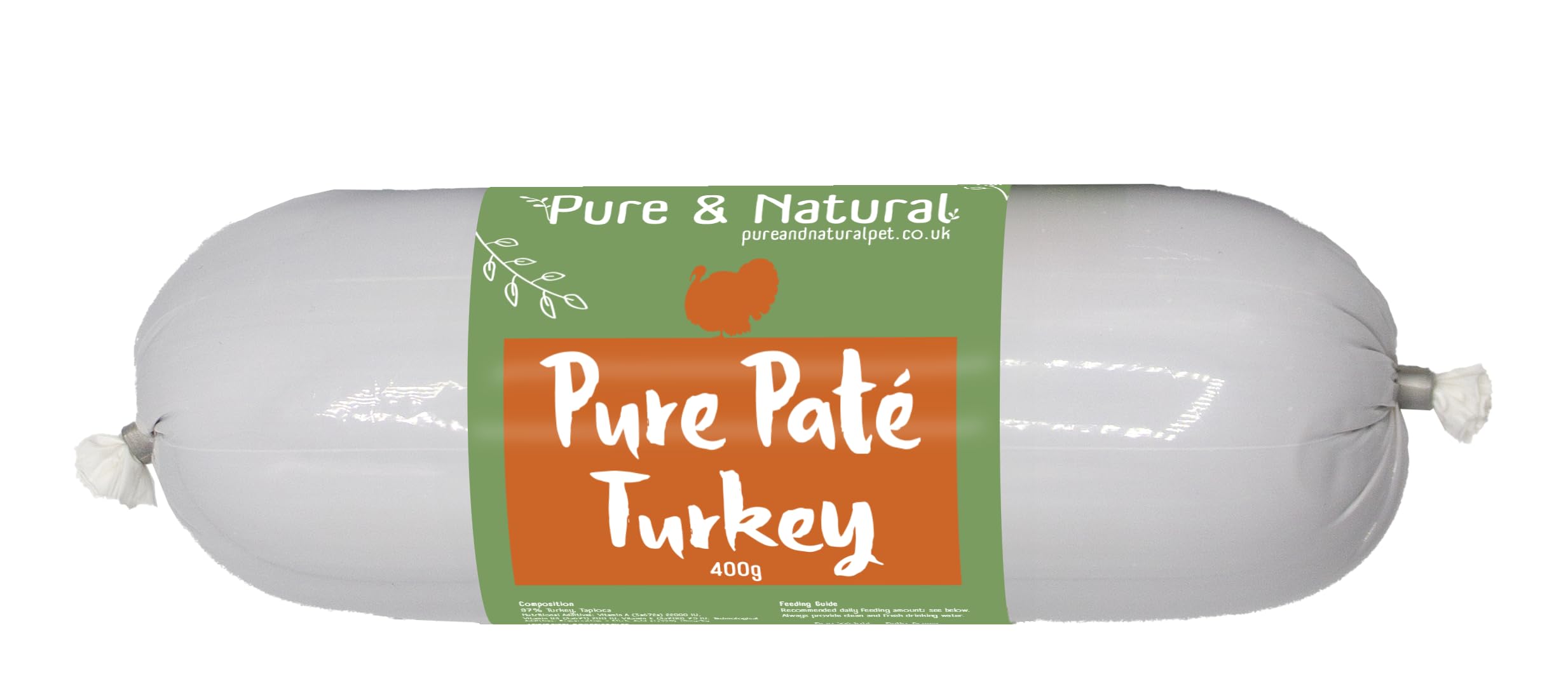 Pure & Natural Wet Dog Food Pate Chub Roll, 97% Turkey 400g - High Meat Content, Moist, Grain Free Dog Food for All Breeds
