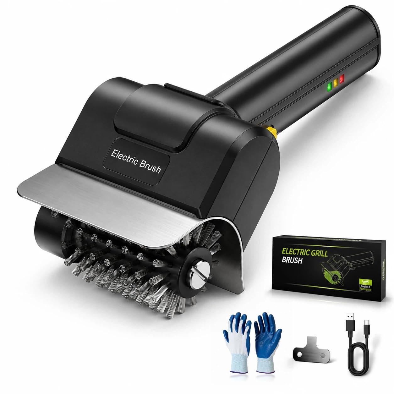 Elektrische Grillbürste, Wiederaufladbarer Elektrischer Grillreiniger 600 U/min, BBQ Grillbürste für Outdoor Grill, 120 Minuten Laufzeit 304 Edelstahl-Bürstenkopf für Alle Grills, Geschenk für Männer