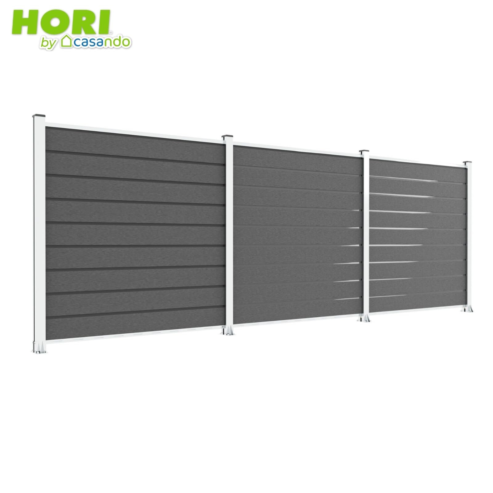 HORI WPC Sichtschutz-Zaun Design Komplettset Stecksystem Robuster Windschutz Modernes Lamellenzaun; Ideal für Garten & Terrasse - Anbauelement Halbhoch - zum Einbetonieren - Anthrazit
