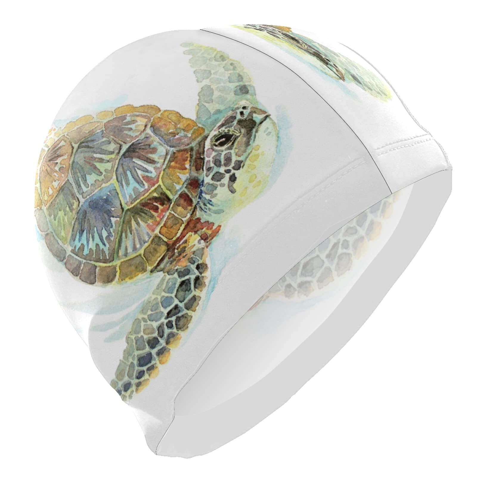 Dallonan Swimming Cap Green Sea Turtle Unisex Adult Swim Cap Polyester