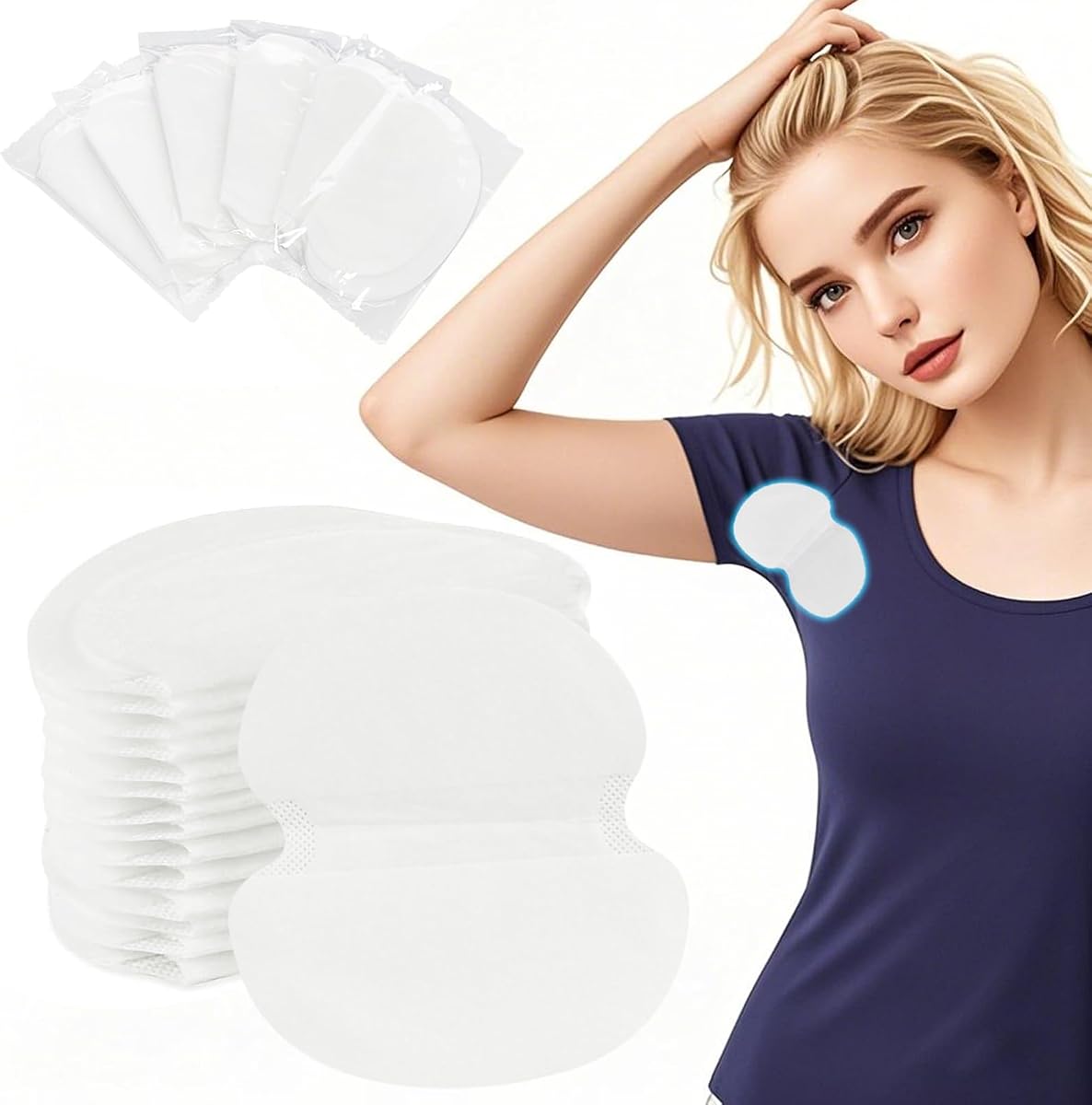 Almohadillas para el sudor de las axilas 10 almohadillas para el sudor de las axilas con embalaje propio para mujeres | Material transpirable, cómodo, sin sabor, no visible, adhesivo posterior para área grande, desechable
