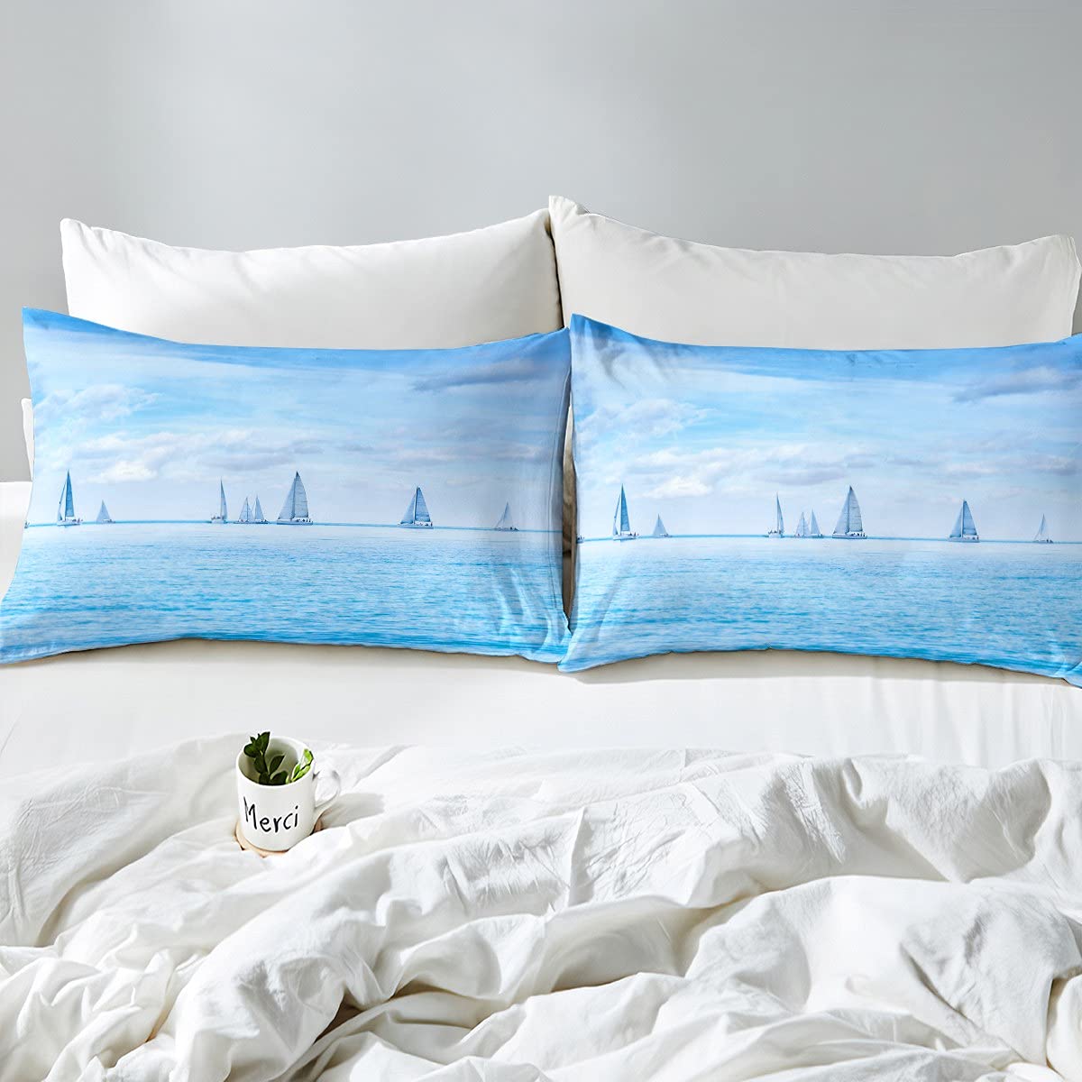 Feelyou Set Copripiumino Queen Size Blu Nautico - Motivo Oceano 3D, Morbida Microfibra, 1 Piumino + 2 Federe