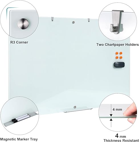 Miniatura 2 de Pizarra de cristal grande de borrado en seco, 72 x 48 pulgadas, pizarra magnética de vidrio para pared, tablero sin marco de 6 x 4 pies para