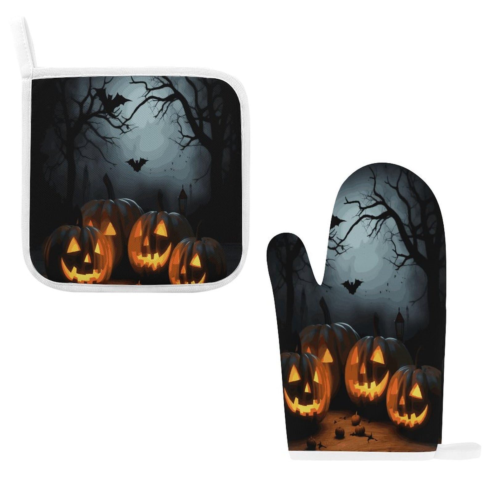 Btcowzrv Style Halloween With Pumpkins Oven Mitts And Pot Holders 2Pcs Set
