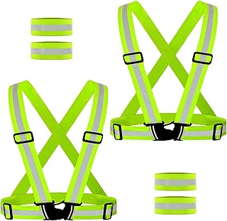 2 Pcs Reflective Vest with 4 Armbands, High Visibility Running Safety Belt, Adjustable Night Straps Gear for Men, Women, K...