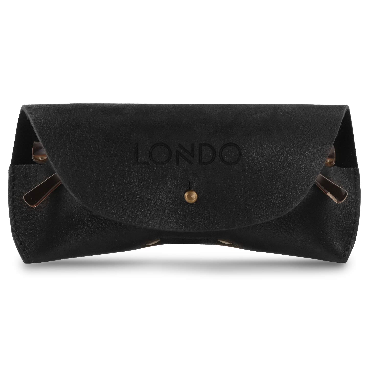 LONDO Genuine Leather Eyeglasses & Sunglasses Case with Button Closure