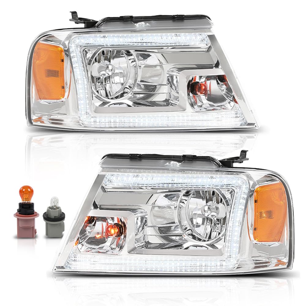 LED DRL Headlight Assembly Compatible with 2004-2008 Ford F150/ 06-08 Lincoln Mark LT (NOT Fit 2004 F150 Heritage/Flareside Beds Models) Headlamps Replacement Pair