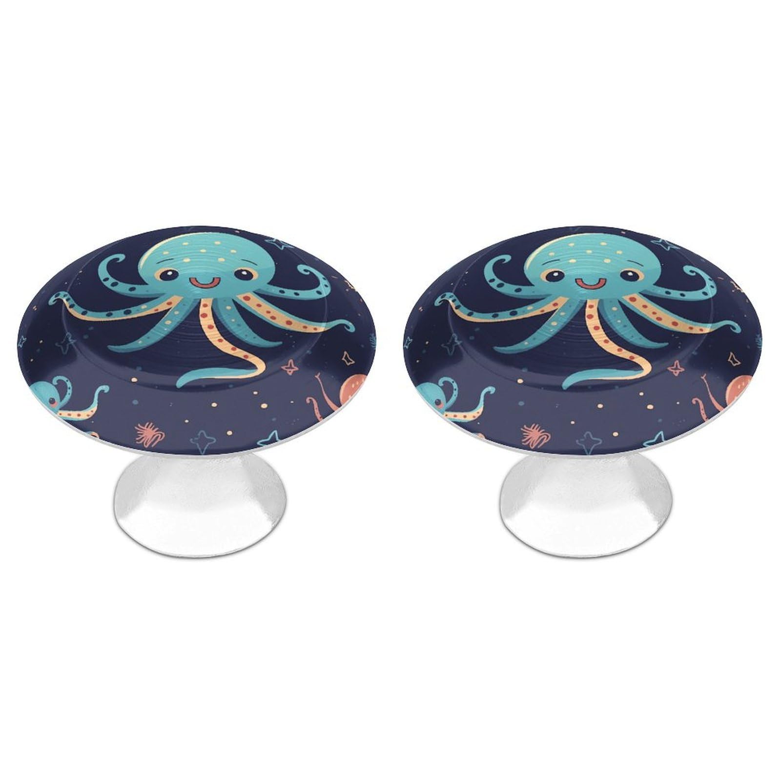 FekiLoot Cartoon Octopus Cabinet Knobs Personality Stainless Steel Round Drawer Handles Circle Modern Cabinet Handles Drawer Knobs for Kitchen Dresser Bathroom Cupboard Furniture