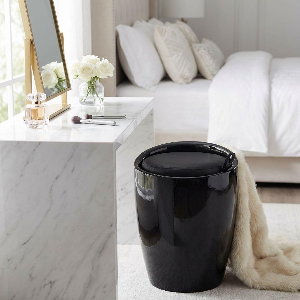 milani home Sgabello Pouf Contenitore in plastica con Cuscino Colore Nero