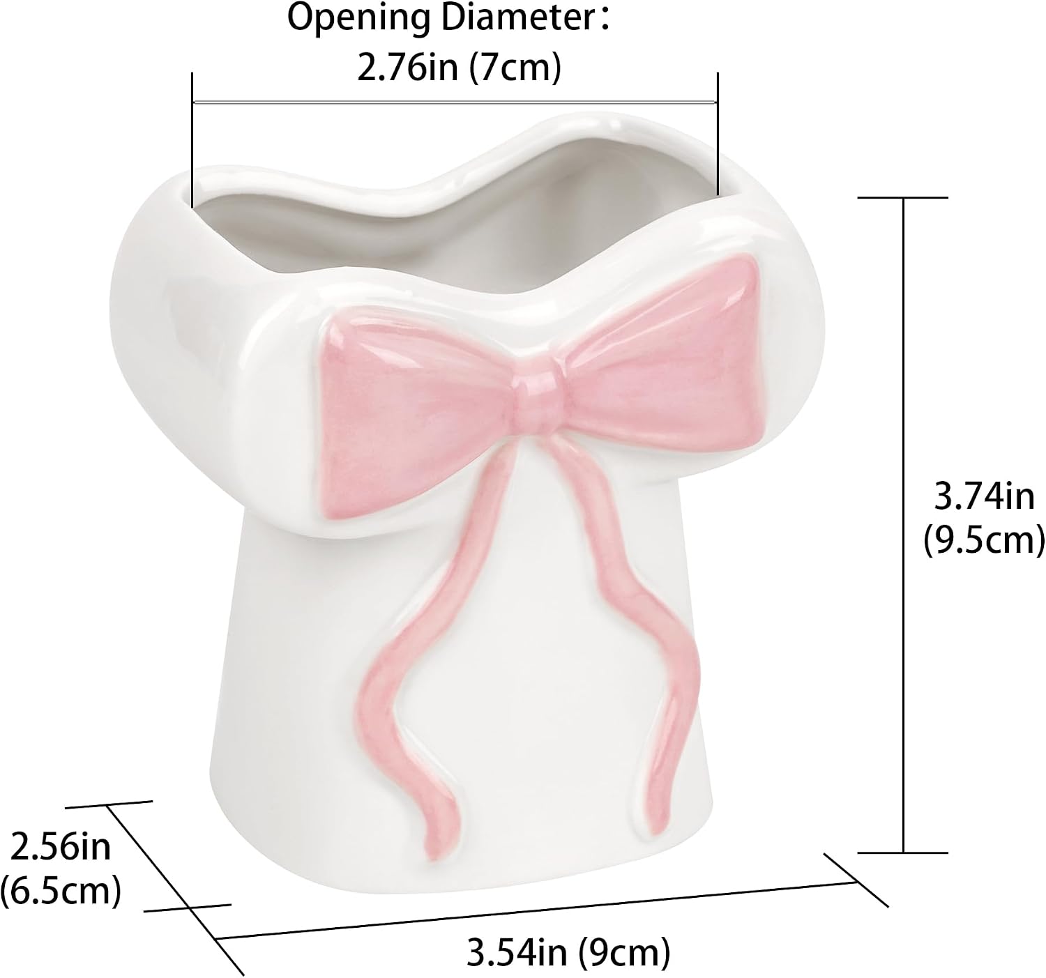Cute Ceramic Toothbrush Holder with Bow, Bathroom Countertop Organizer Pink