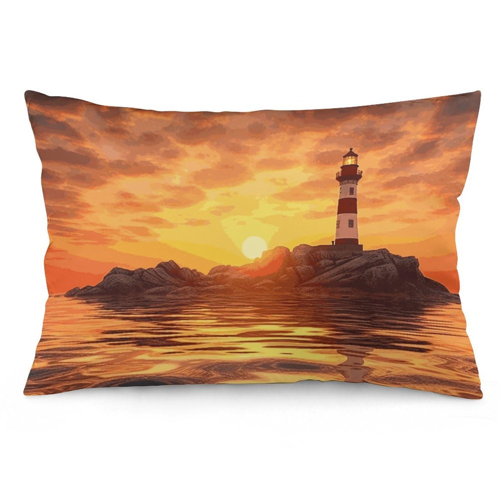 NONHAI 2 Pack Pillow Cases for Hair and Skin, Soft Breathable Pillow Case Covers with Hidden Zipper, Sea Lighthouse in Sunset Pillowcase 20"x30" Pillow Covers for Sleeping Gift