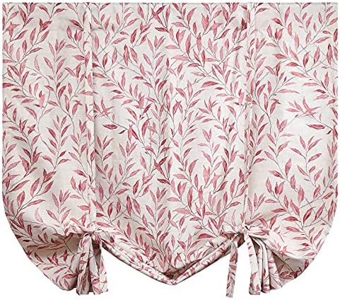 VOGOL Bathroom Curtain Red Tie Up Shade for Small Window, Window Valance Balloon Blind (Rod Pocket Panel, 42 inches W x 63 inches L)