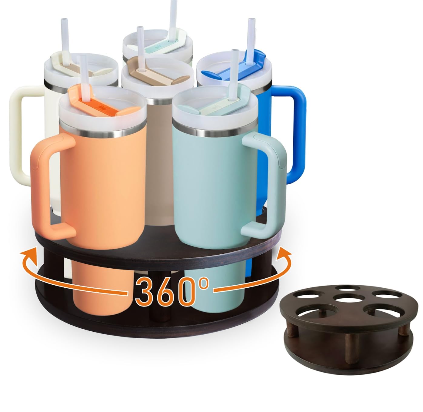 Tumbler Organizer for 20 30 40oz Stanley Cup Organizer with 6 Slot Bottle, Solid Wood Stanley Cup Organizer for Cabinets, 360° Rotatable Stanley Cup Holder, Water Bottle Organizer, Tumbler Lazy Susan.