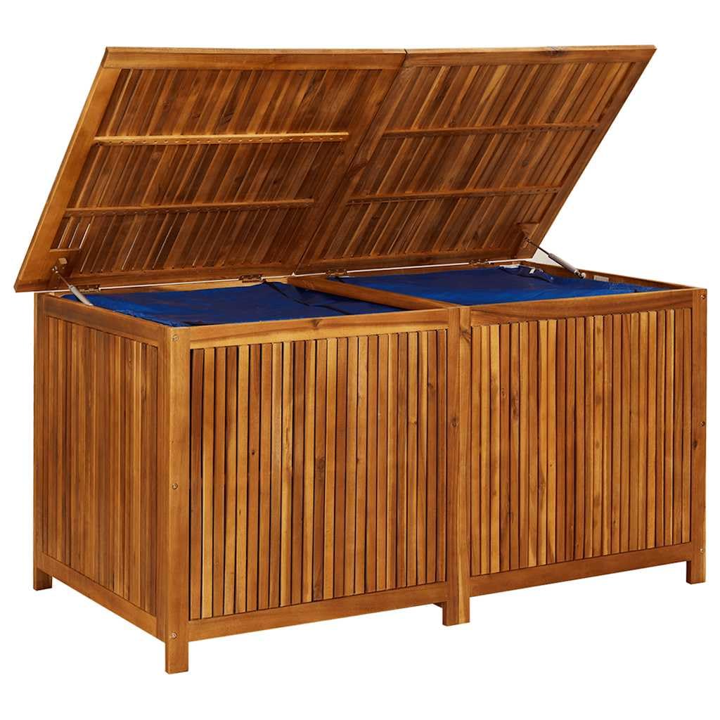 Scatola portaoggetti da giardino in legno di acacia, 150 x 80 x 75 cm, con tasca interna impermeabile e molle a gas, resistente alle intemperie e versatile, per terrazza, balcone, esterno