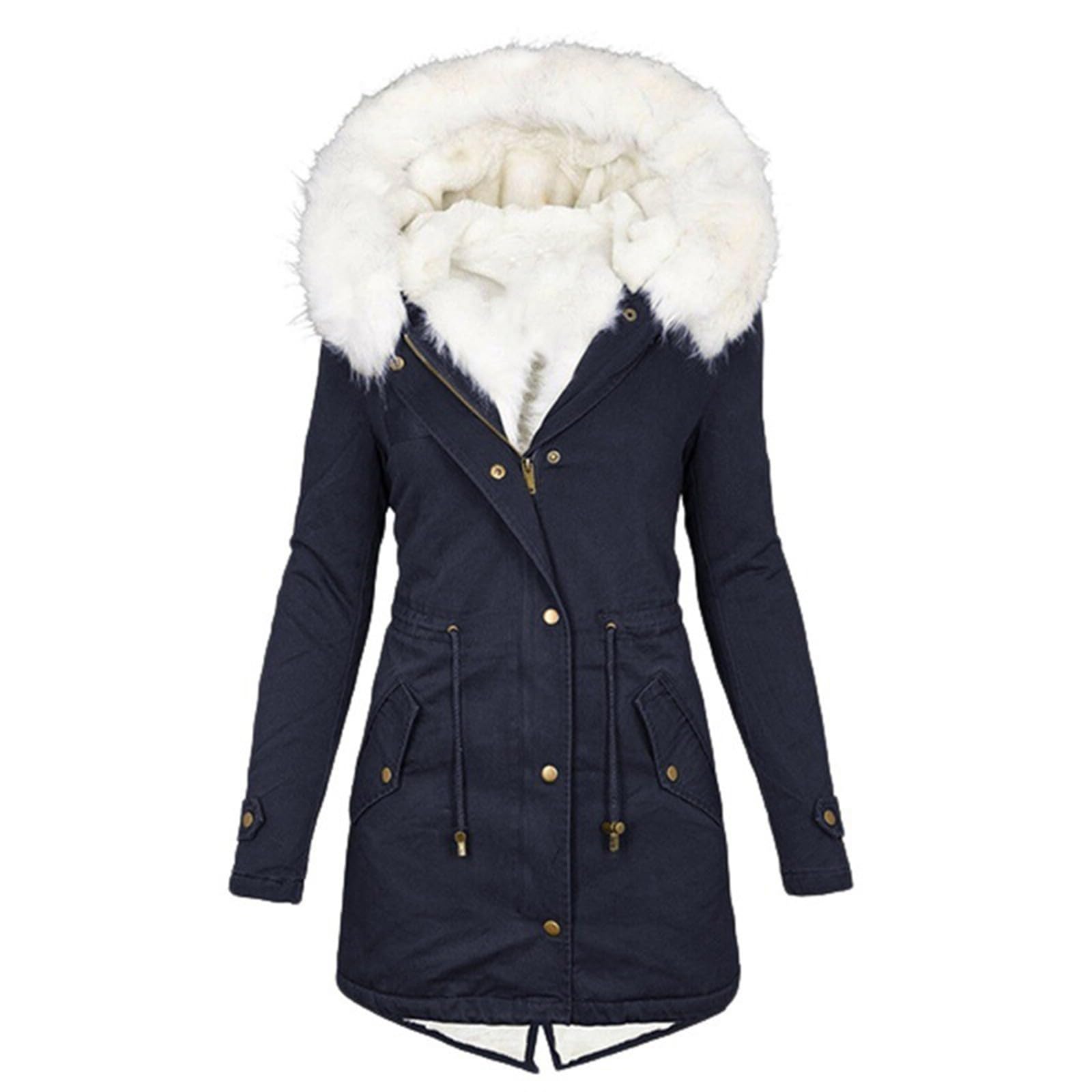 EMATOPQuilted Jacket Women's Warm Long Winter Jacket Lined Fleece Down Jacket Cotton Elegant Puffer Jacket Long Sleeve Casual Fleece Jacket with Hood Winter Coat Winter Outdoor Costume Jacket