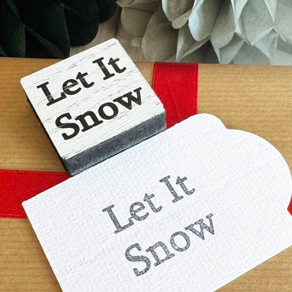 Luck And Luck White Square Let It Snow Rubber Ink Stamp, Christmas Crafts, Festive Wooden Stamp For Cards Tags Scrapbook, Let It Snow Rubber Stamp