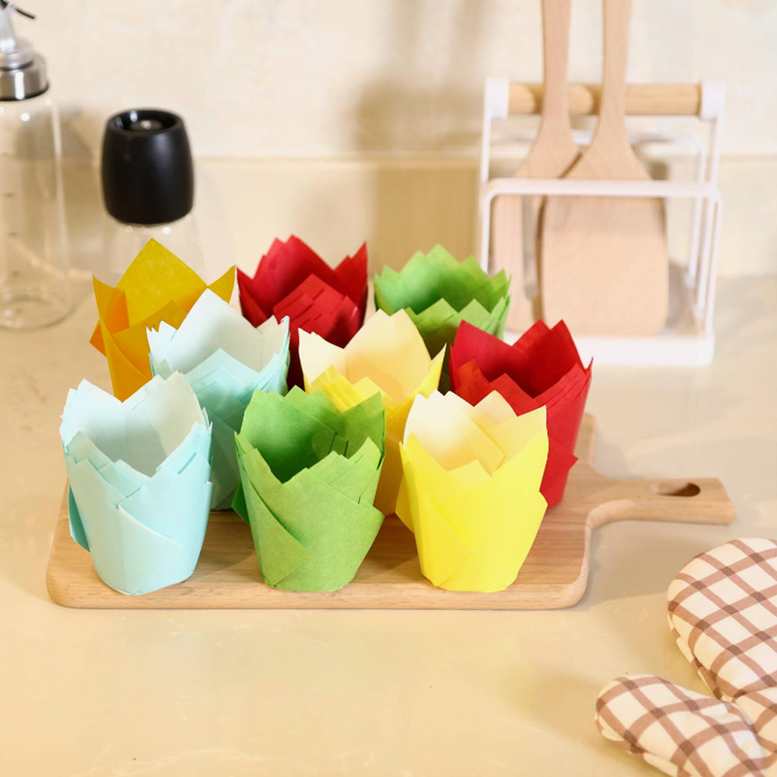 150 moldes de tulipán para magdalenas, moldes de papel para hornear, a prueba de grasa, para cumpleaños, bodas, fiestas, baby showers, catering, restaurantes