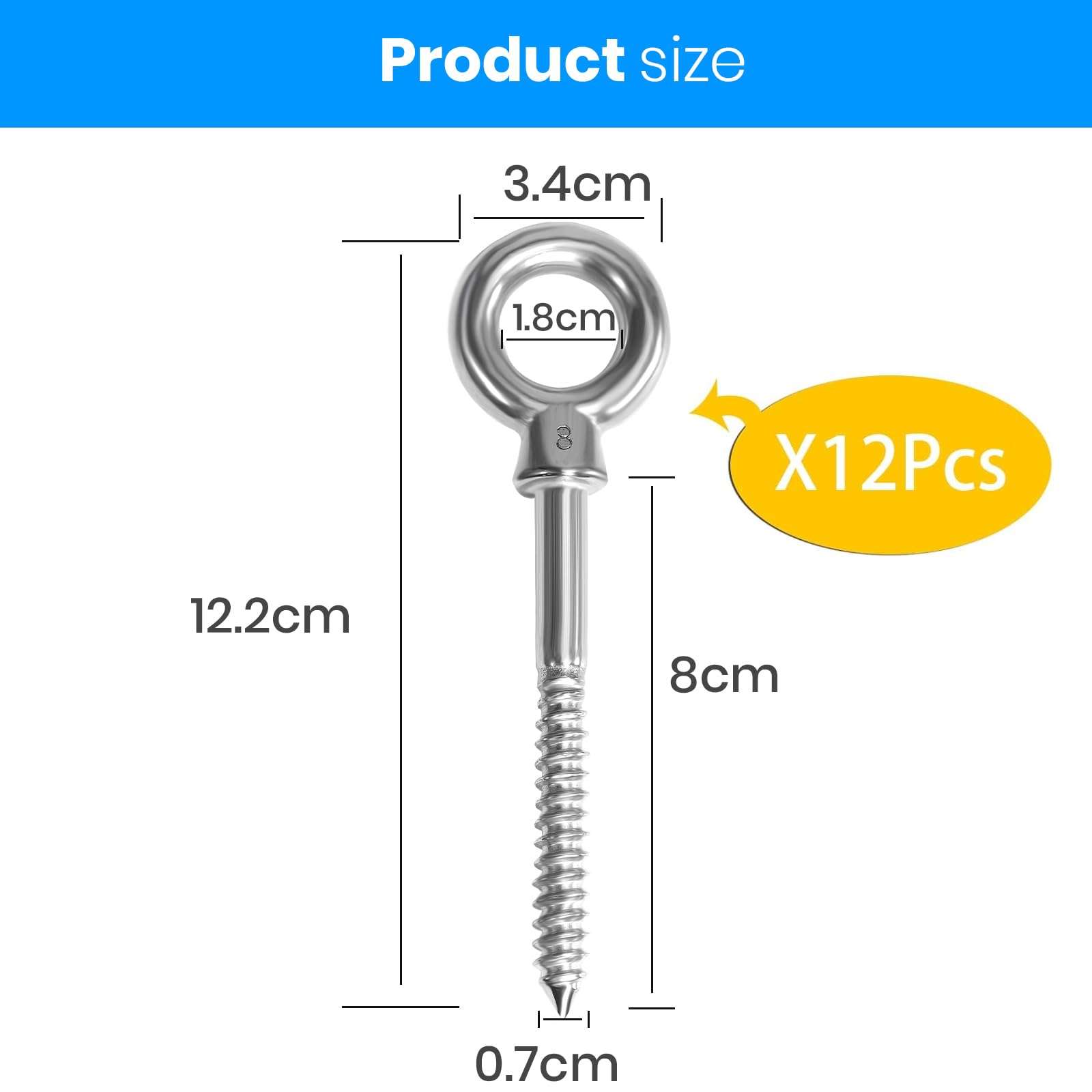 12 pz. golfare M8 x 80mm golfare acciaio inox 304 Gancio a vite M8 ghiera appuntita