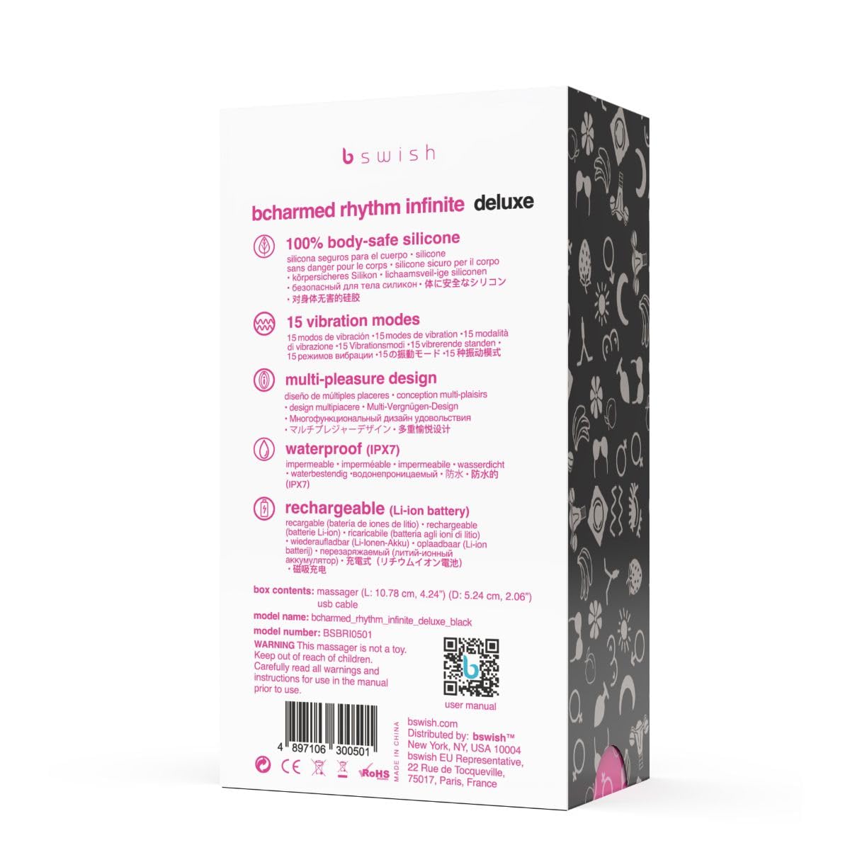B SWISH - BCHARMED RHYTHM INFINITE DELUXE ANELLO 15 VIBRAZIONI NERO