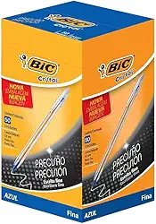 BIC, Caneta Esferográfica Escrita Fina, Cristal Fina, Azul, 50 Unidades