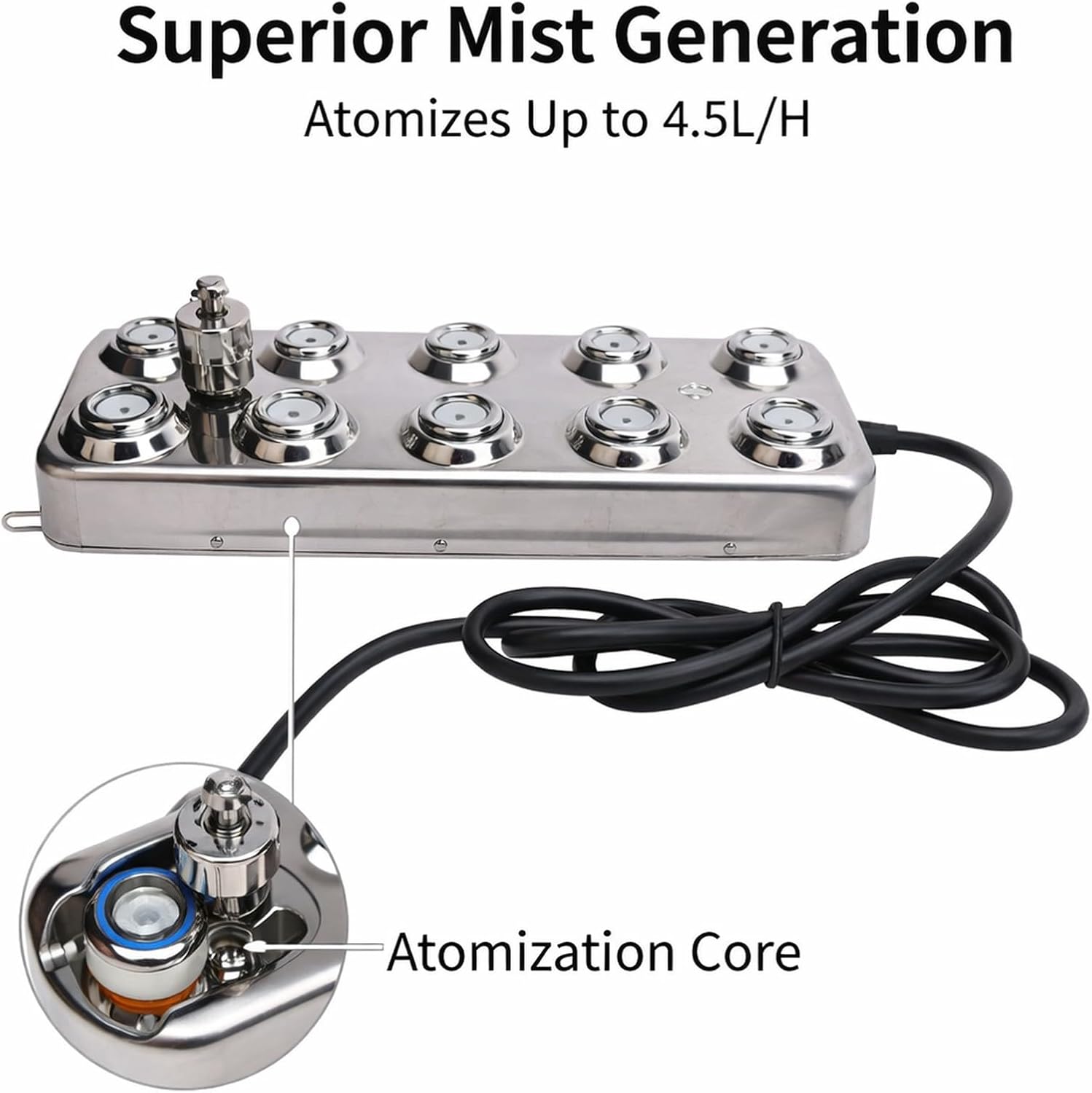 10 Head Mist Maker Ultrasonic Fogger, Stainless Steel Pond Humidifier, 250W Atomizing Plate - Dense Fog Output, Quiet Operation, Ideal for Indoor and Outdoor Landscaping
