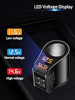 Vista 5 de LIHAN Cargador de coche con 3 USB, salida QC3.0, adaptador para encendedor de cigarrillos, enchufe de salida de 12 V/24 V, medidor de voltaje