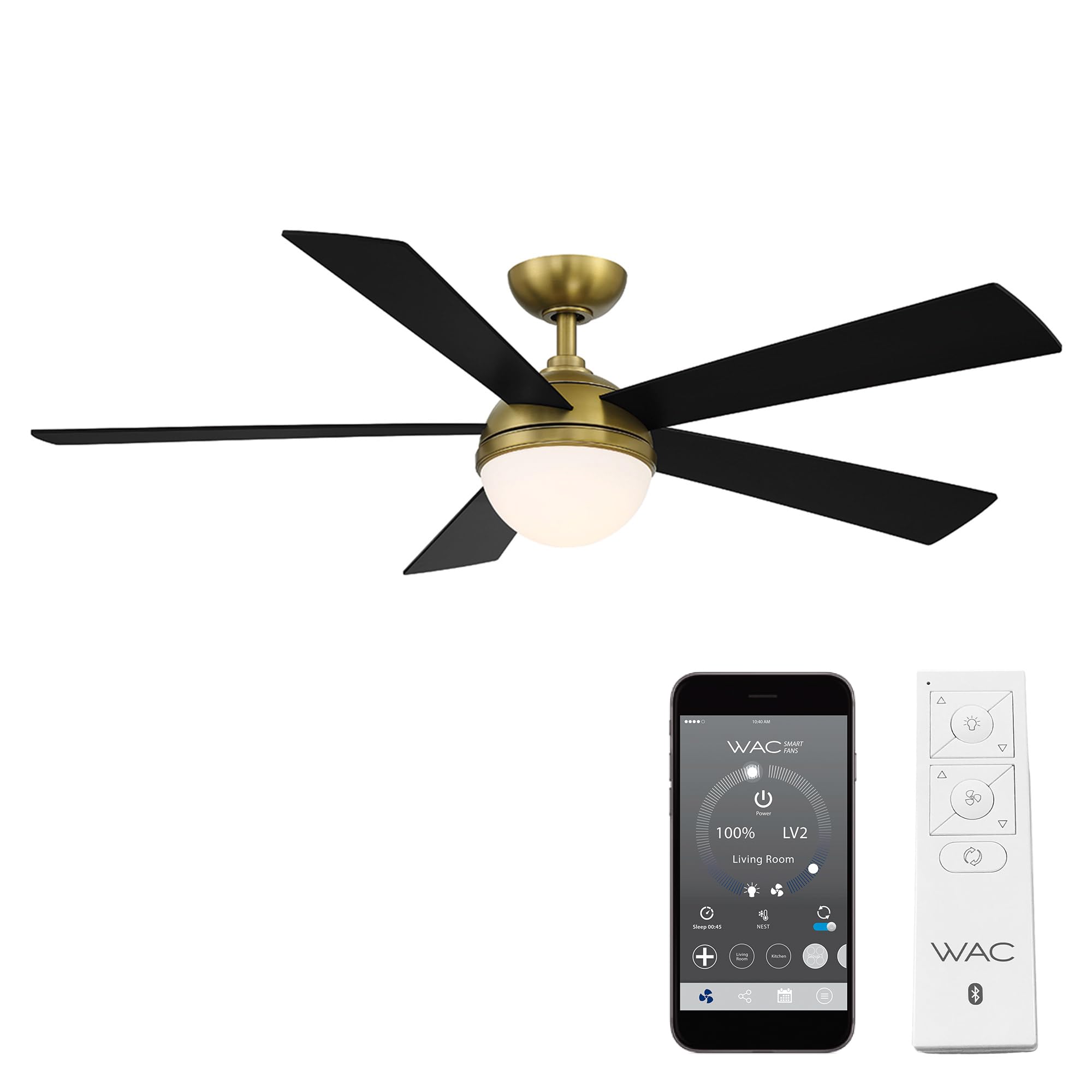 WAC Lighting Eclipse 5-Blade Aluminum Smart Ceiling Fan in Brass Matte Black