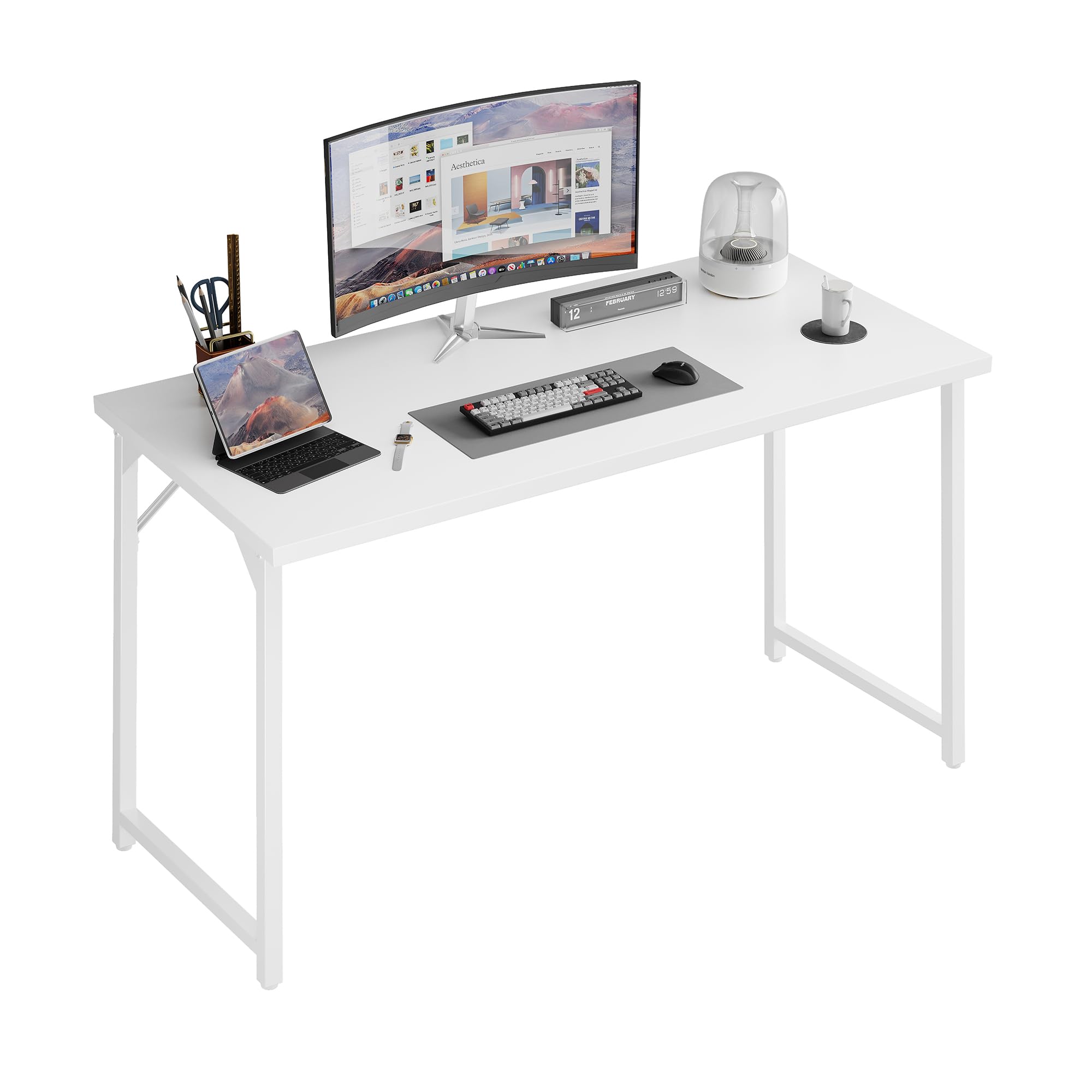 Grandder Small Computer Desk 100 x 48 cm Industrial Style with Metal Frame with Storage Bag and Headphone Hook, Suitable for Office/Study/Bedroom White