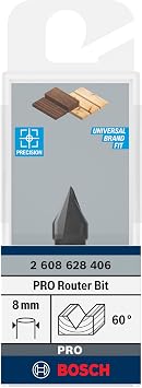 Bosch Professional Aksesuar 2608 628 406 V Oluk Freze 8 mm, D1 11 mm, Uzunluk 14 mm, G 45 mm, 60°