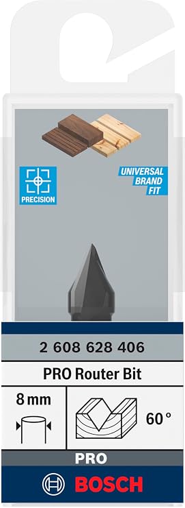 Bosch Professional Aksesuar 2608 628 406 V Oluk Freze 8 mm, D1 11 mm, Uzunluk 14 mm, G 45 mm, 60°