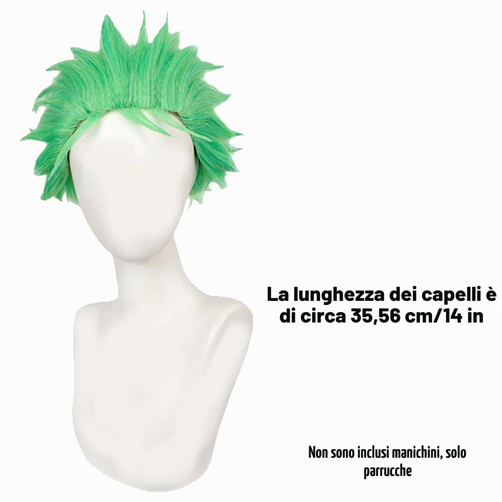 Parrucca Verde Zoro Cosplay, Zoro One Piece Parrucca Cosplay Party, One Piece Zoro Anime Gioco di Ruolo Halloween Cosplay Parrucche Costume