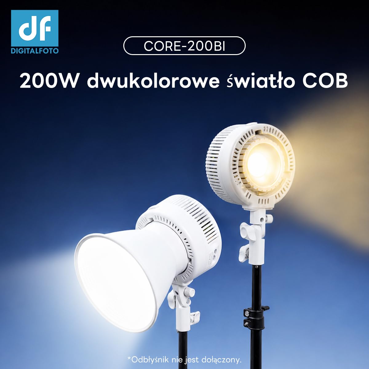 DF DIGITALFOTO Dwukolorowa lampa wideo LED COB 200 W, CRI 95+, 2700K-6500K, ściemniana lampa wypełniająca fotografia ze standardowym mocowaniem Bowens, do portretu, fotografii martwej natury do małych