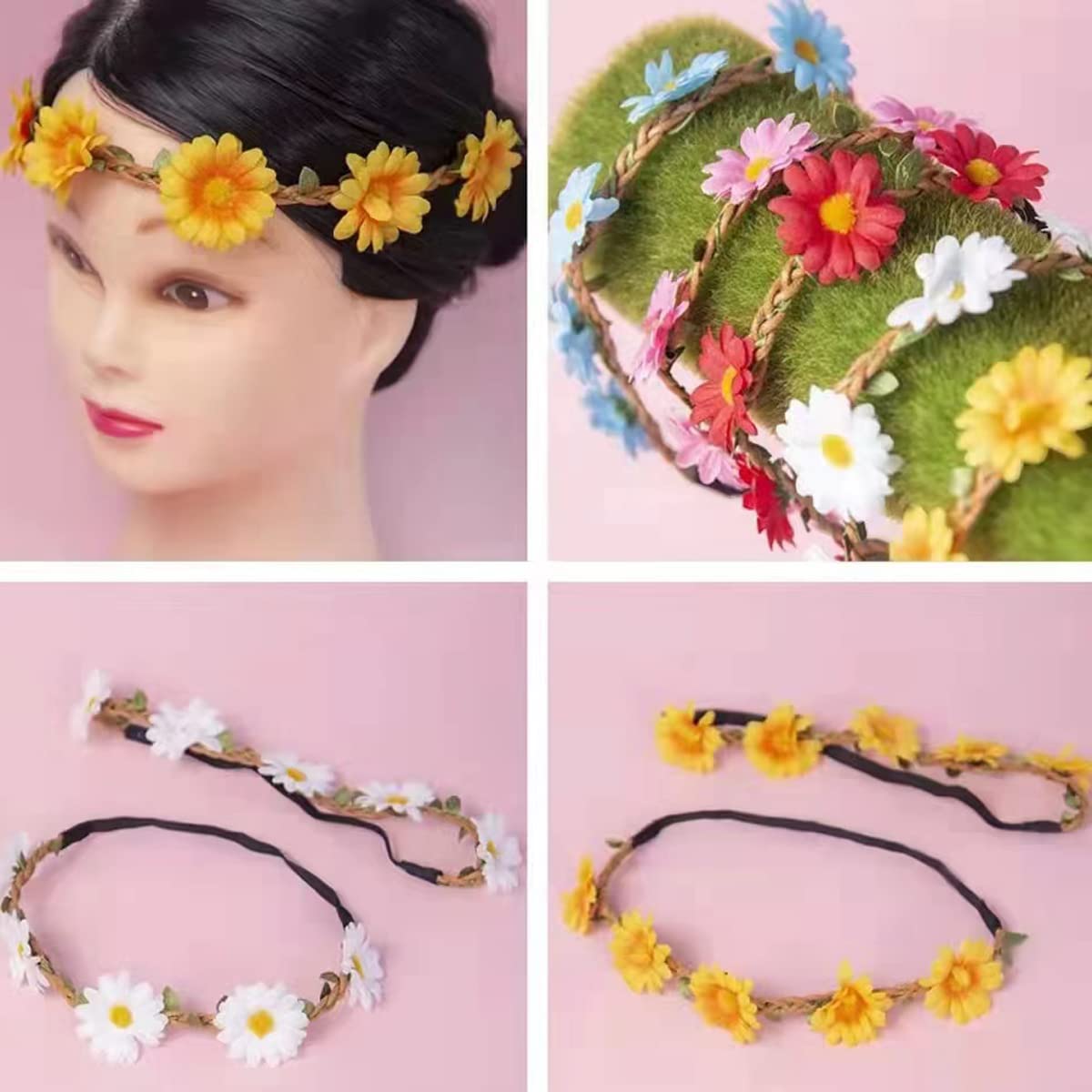 Flower Crown Floral Wreath Headbands 10 Pack Colorful for Women Party 10 Pack Boho Flower Crown Headbands with Ribbon - Wedding  main image 4