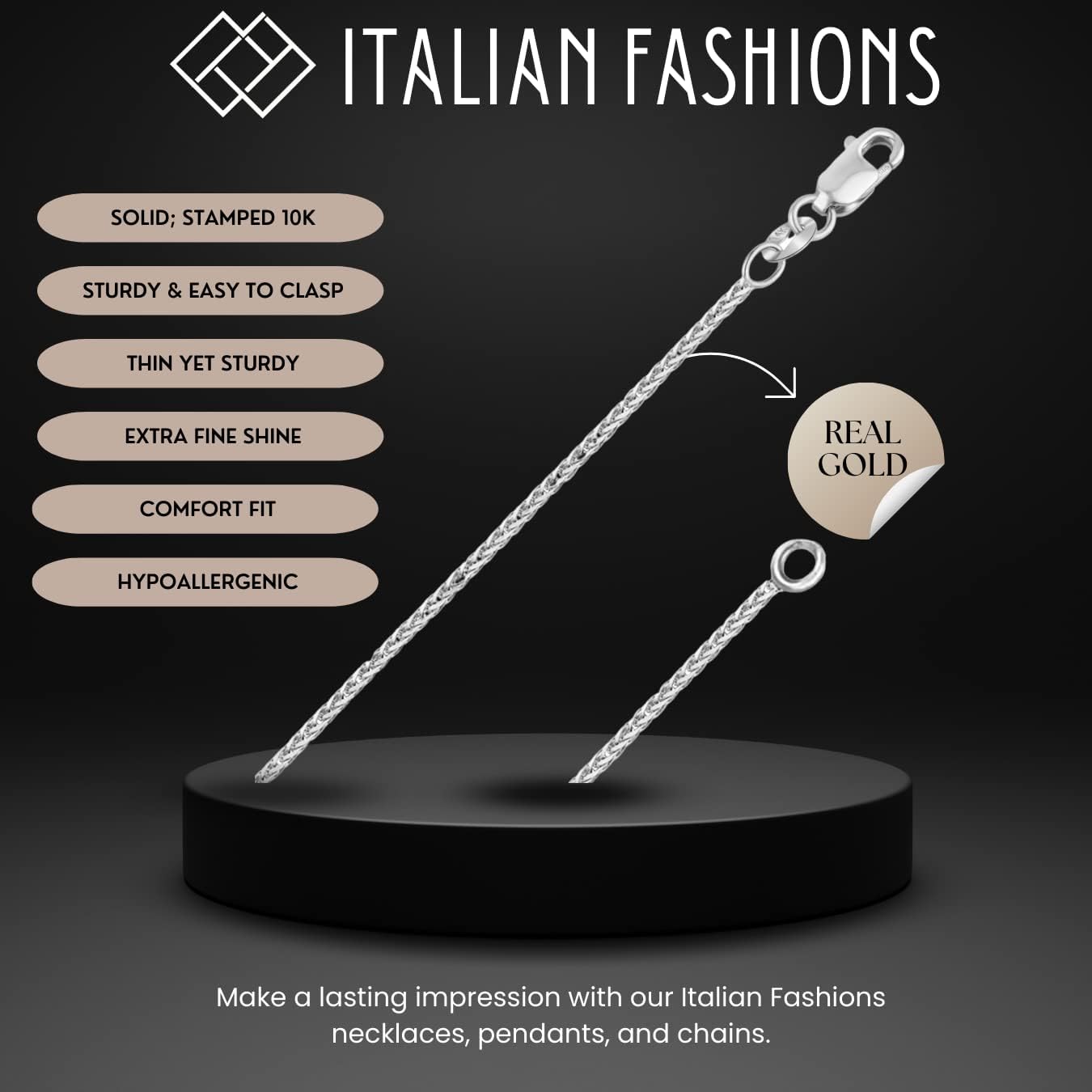 ITALIAN FASHIONS REAL Solid 14K or 10K Yellow or White Gold 0.80mm - 1.3mm Diamond Cut Braided Square Wheat Spiga or Franco Spiga Chain Necklace with Lobster Claw Clasp | Multiple Lengths Available | Men Women | MADE IN ITALY - Image 4