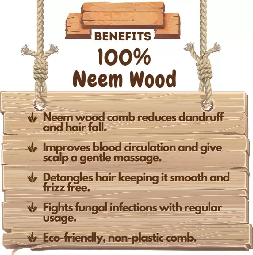 Image of Pure Nature Neem Wood Hair Combs, Wide Tooth Detangling Set, 4 Pieces, Natural Hair Care