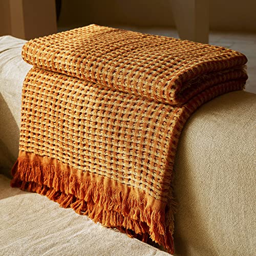 Zonli Cotton Waffle Knitted Throw Blanket 60" X 80"-Super Soft,Breathable & Skin-Friendly Luxury Boho Farmhouse Textured Throw Blanket For Living Room,Chair,Couch,Bed #TOP1