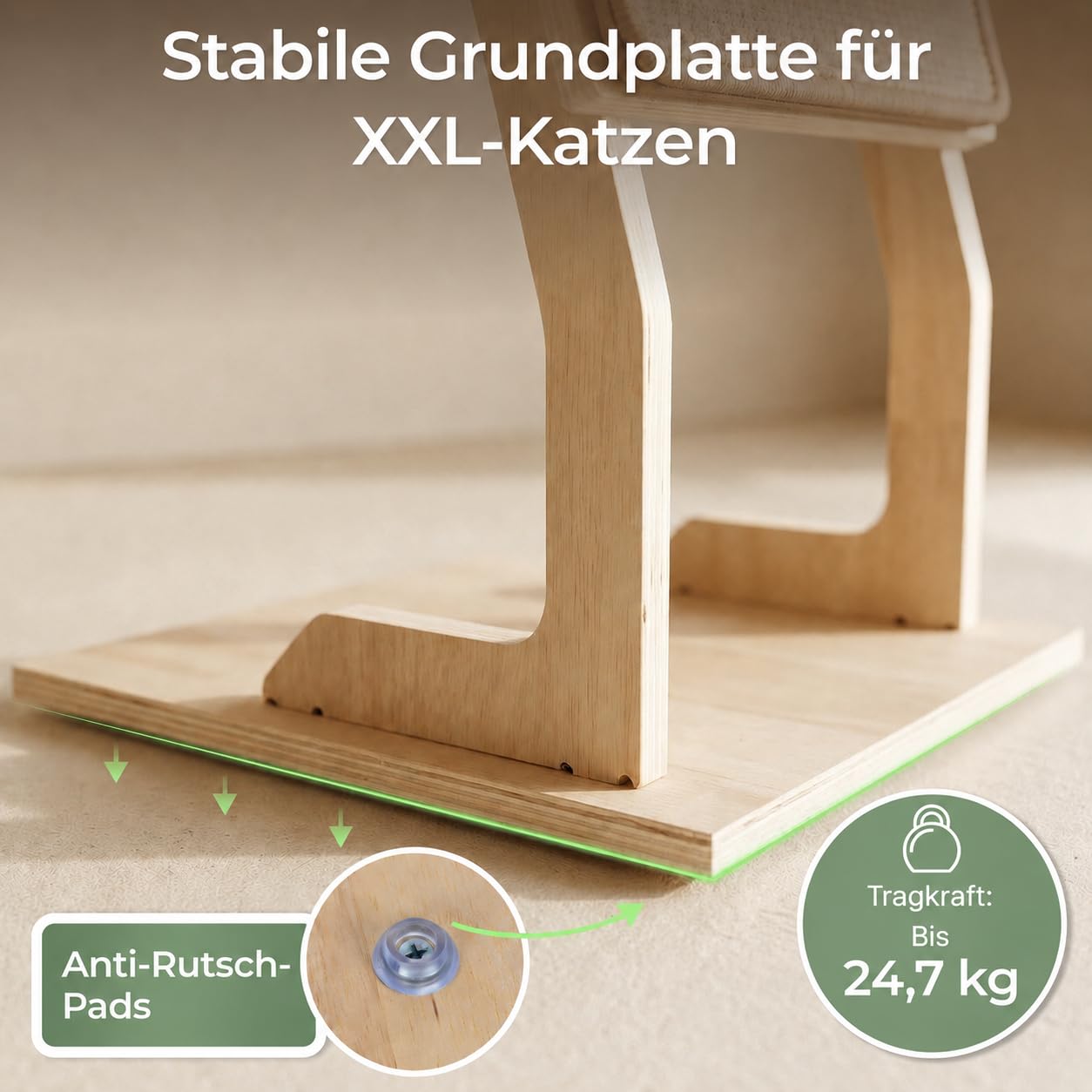 WOOWOOD Rascador para gatos de sisal, 68 cm, madera maciza, suelo o pared | Esterilla resistente para rascar, madera maciza, alternativa, para viviendas de alquiler, cuidado natural de las garras
