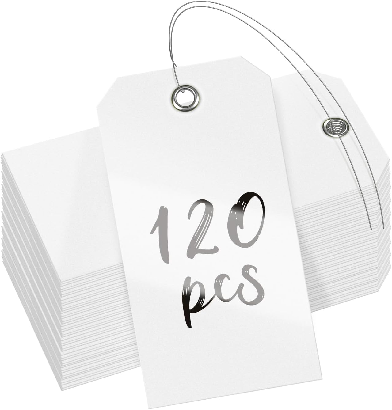 Uniclife 120 Pcs White Plastic Tags for Labeling 4.7"x 2.36" Plastic Shipping Tag with Wire Writable Waterproof Tag Price Tags with Reinforced Eyelet Blank Hang Label for Luggage
