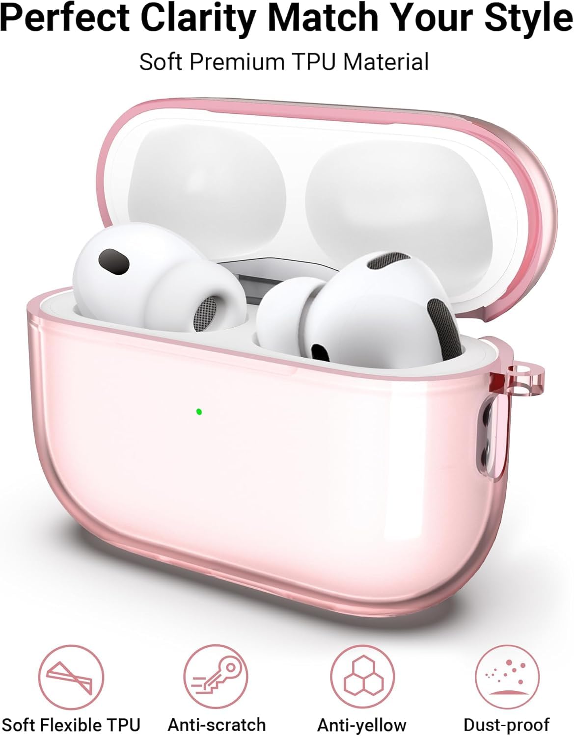 ULAK AirPods Pro 3 Hoesje – Helder Roze TPU – Schokbestendig, Krasvrij, Met Sleutelhanger – LED Zichtbaar – Ultradun En Geurvrij