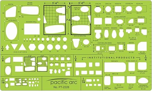 Vista 75 de Pacific Arc Guía profesional de plantillas de planos de casa, con puertas, electrodomésticos, accesorios de plomería