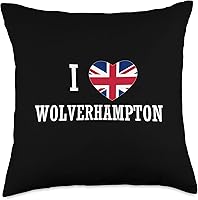 Vista 5 de English Towns Cities Counties Home Town Nostalgia I Love Wolverhampton England Union Jack Flag Heart - Almohada inglesa, 16 x 16 pulgadas, multicolor