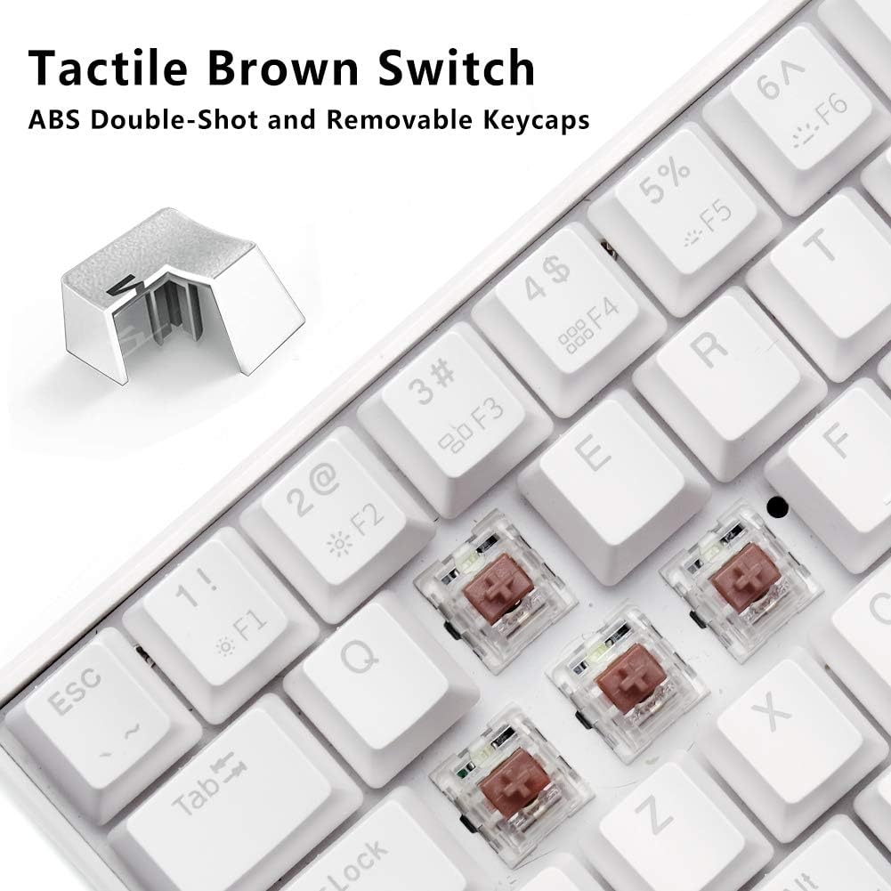 Fеаturеd Prоduсt 60% Keyboard, Velocifire M1 TKL61WS Bluetooth Mechanical Gaming Keyboard 61-Key Tactile Brown Switch Mini Mechanical Keyboard with Ice Blue Backlit(White)
