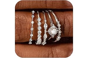 Sterling Silver Rings for Women Dainty Pack, Non-Tarnish, 6