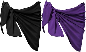 Chiffon Cover up Swimwear Beach Sarong Pareo Canga Swimsuit Wrap 2 pcs Set Black+Dark Purple