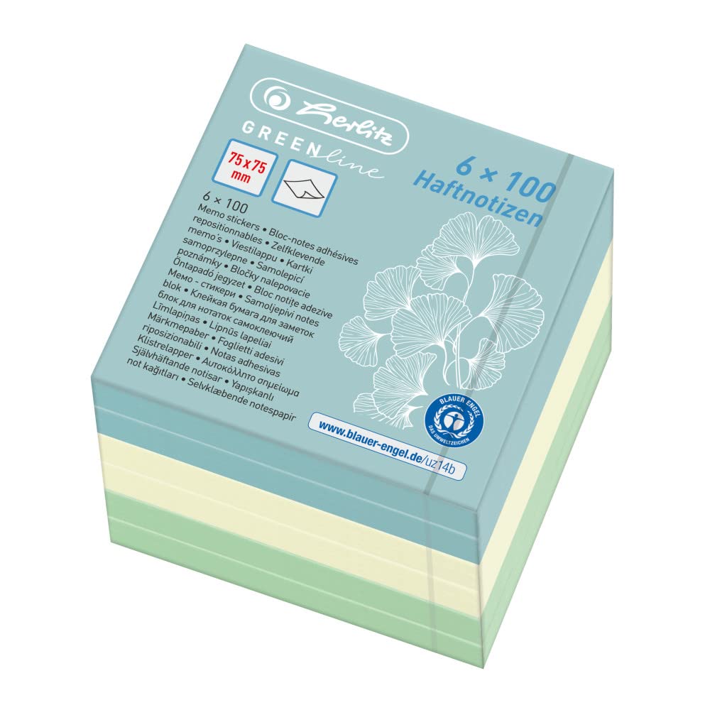 Herlitz 50033430 Sticky Note Pad, 75 x 75 mm, 600 Sheets, GREENline Series, 1 Piece โ image 1