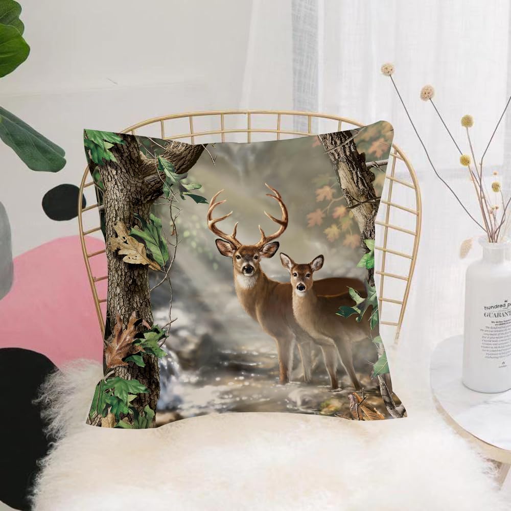 HYOSXW Cushion Cover,Throw Pillow Case Home Decorative for Living Room Bedroom Sofa Chair 16X16 Inch,Animals, a pair of deer standing among autumn trees, exuding a peaceful beauty,Pillowcase 40X40cm